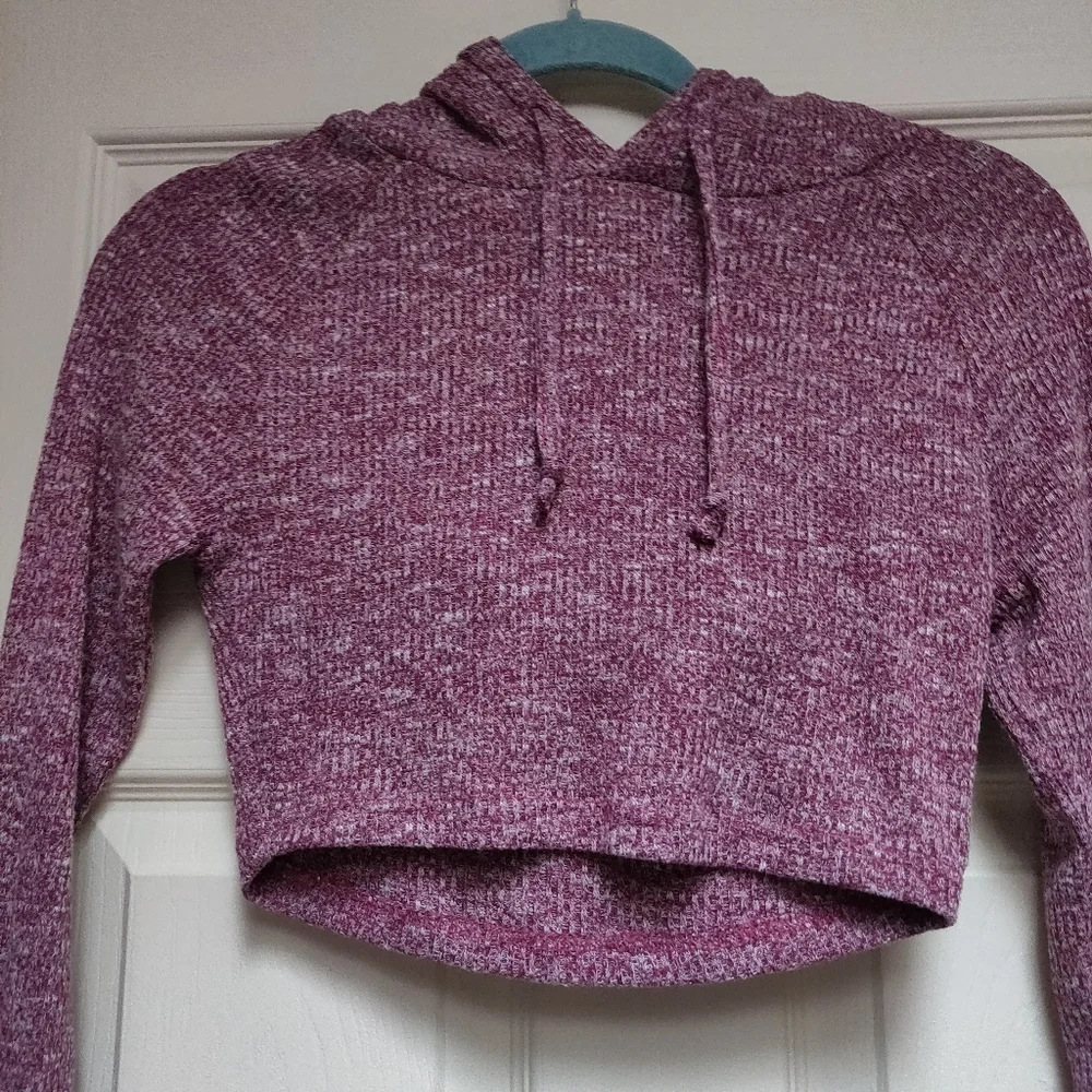 Gymshark Slounge Cropped Hoodie Deep Plum Marl Size XS - Picture 3 of 7